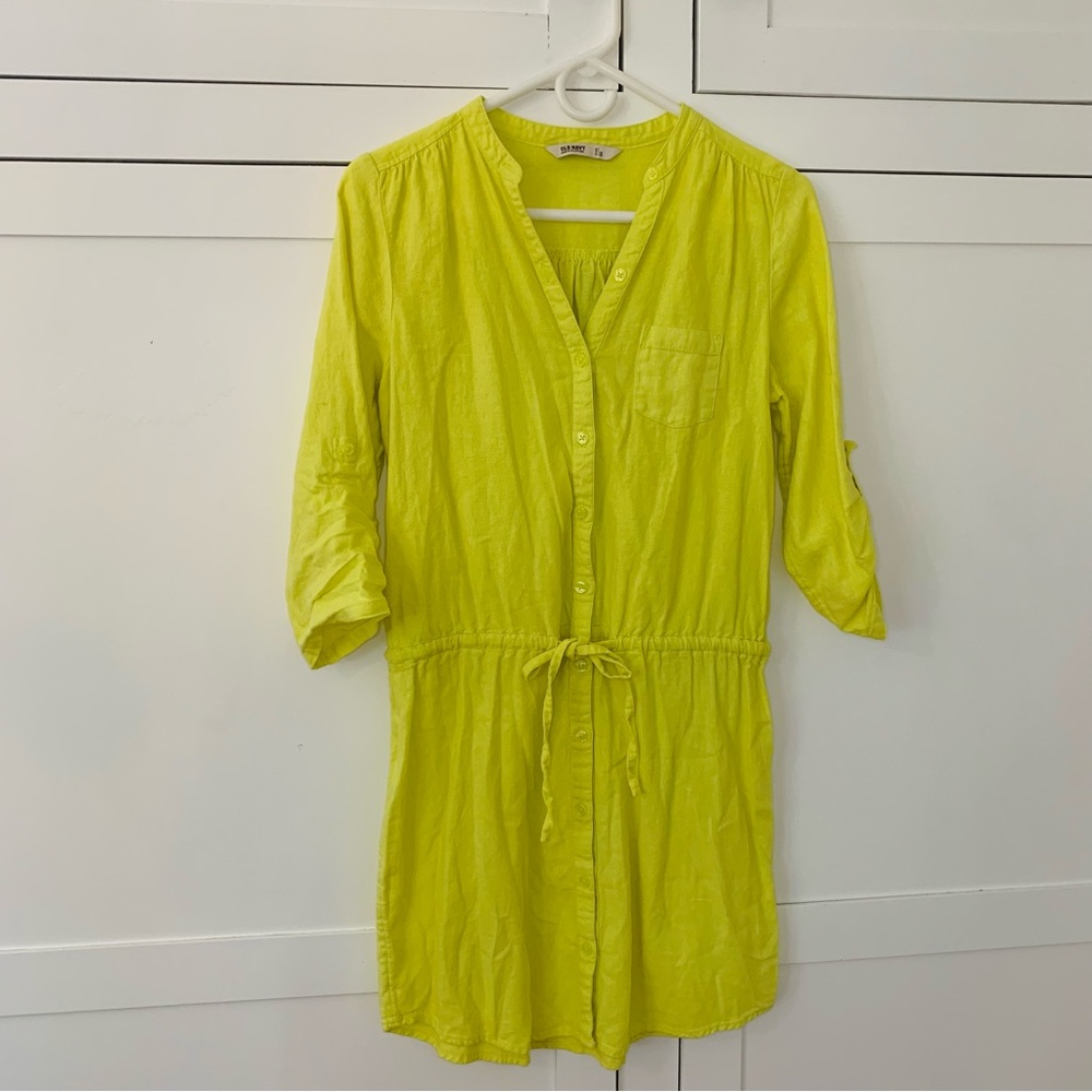 Old Navy Neon Yellow Linen Dress Size Small